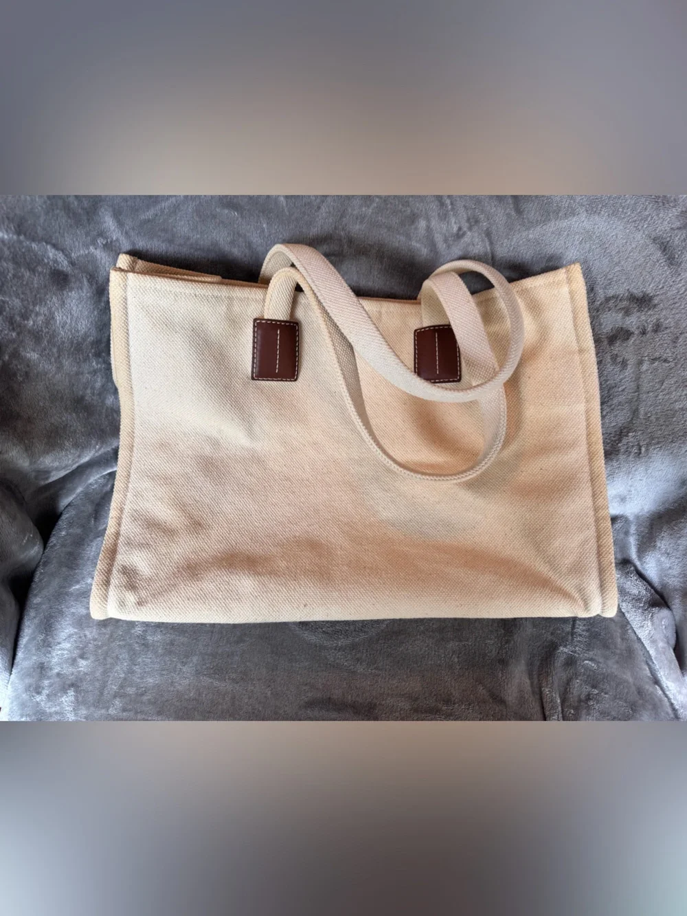 Bally Beige Canvas Tote with Brown Leather Trim
